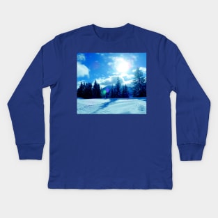 Blue sky, snow and trees Kids Long Sleeve T-Shirt